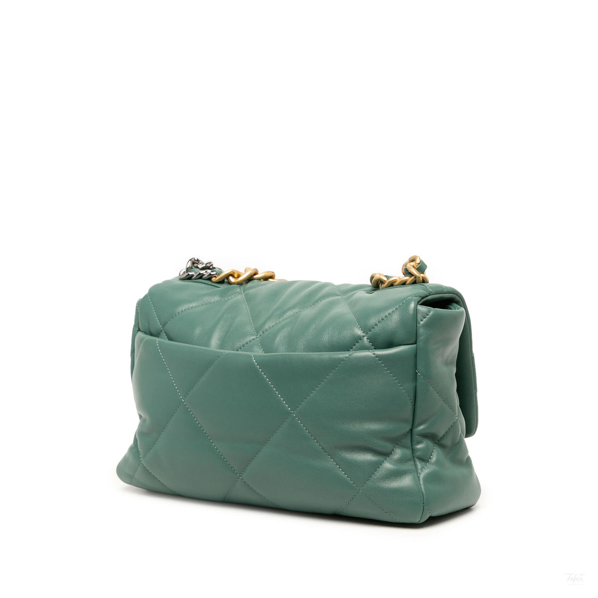 322610113 CHANEL 19 Large Lambskin Leather Matelassè Flap Handbag Green 2