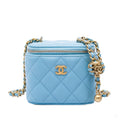 322610114 Vanity Case Mini Lambskin Leather Pearl Charm Quilted Handbag Blue 1