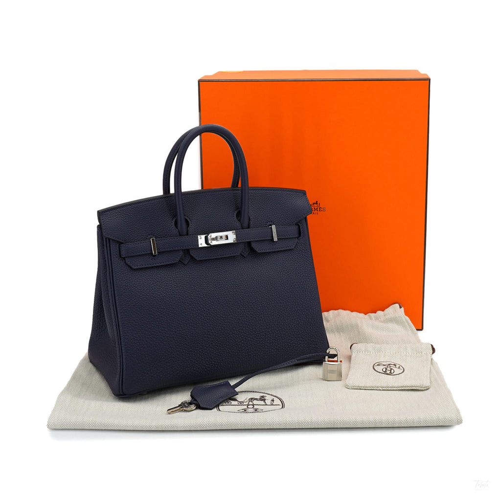 322610120 Birkin 25 Togo Leather Top handle Bag Blue 10