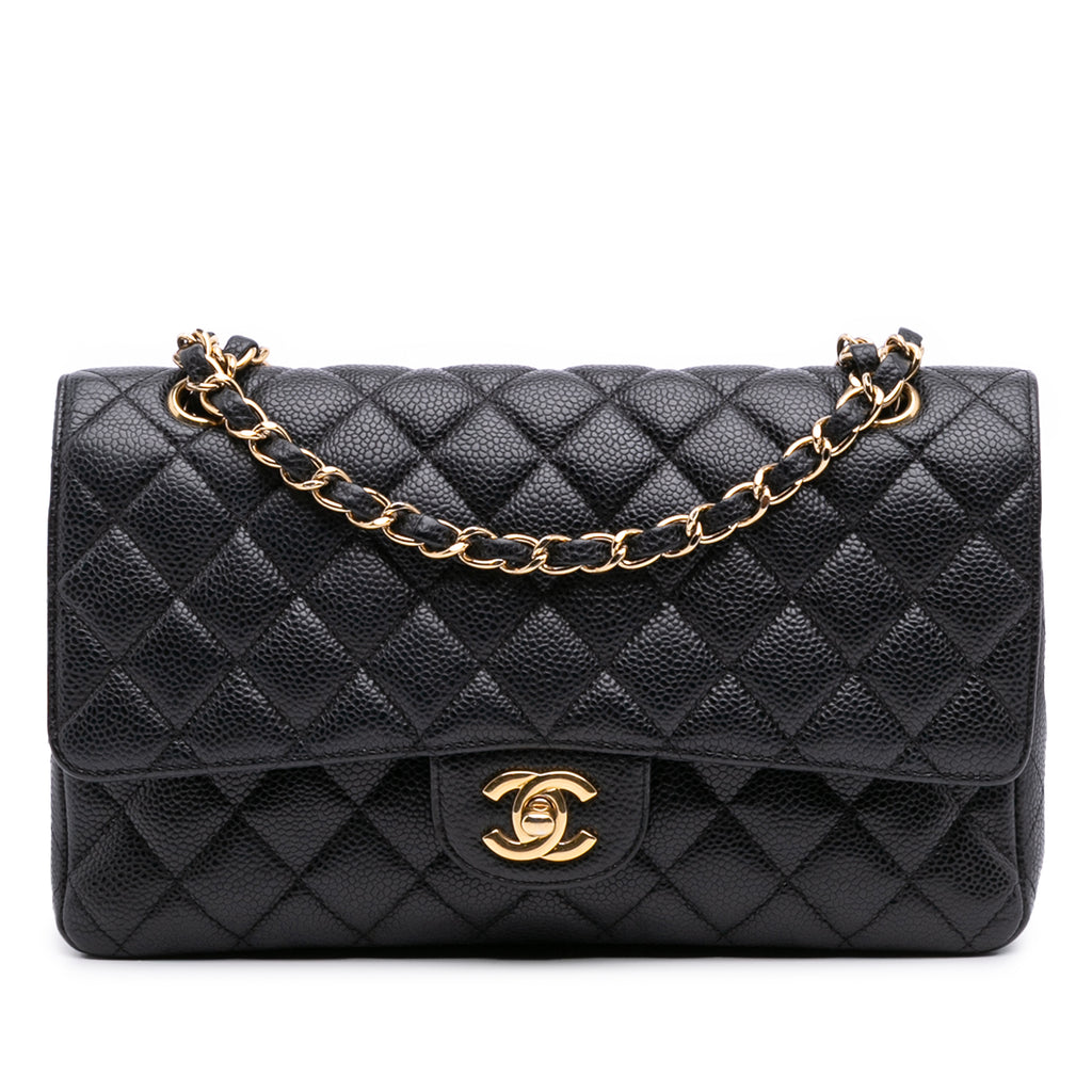 Classic Double Flap Medium Caviar Leather Matelassè Shoulder Bag Black