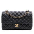 Classic Double Flap Medium Caviar Leather Matelassè Shoulder Bag Black