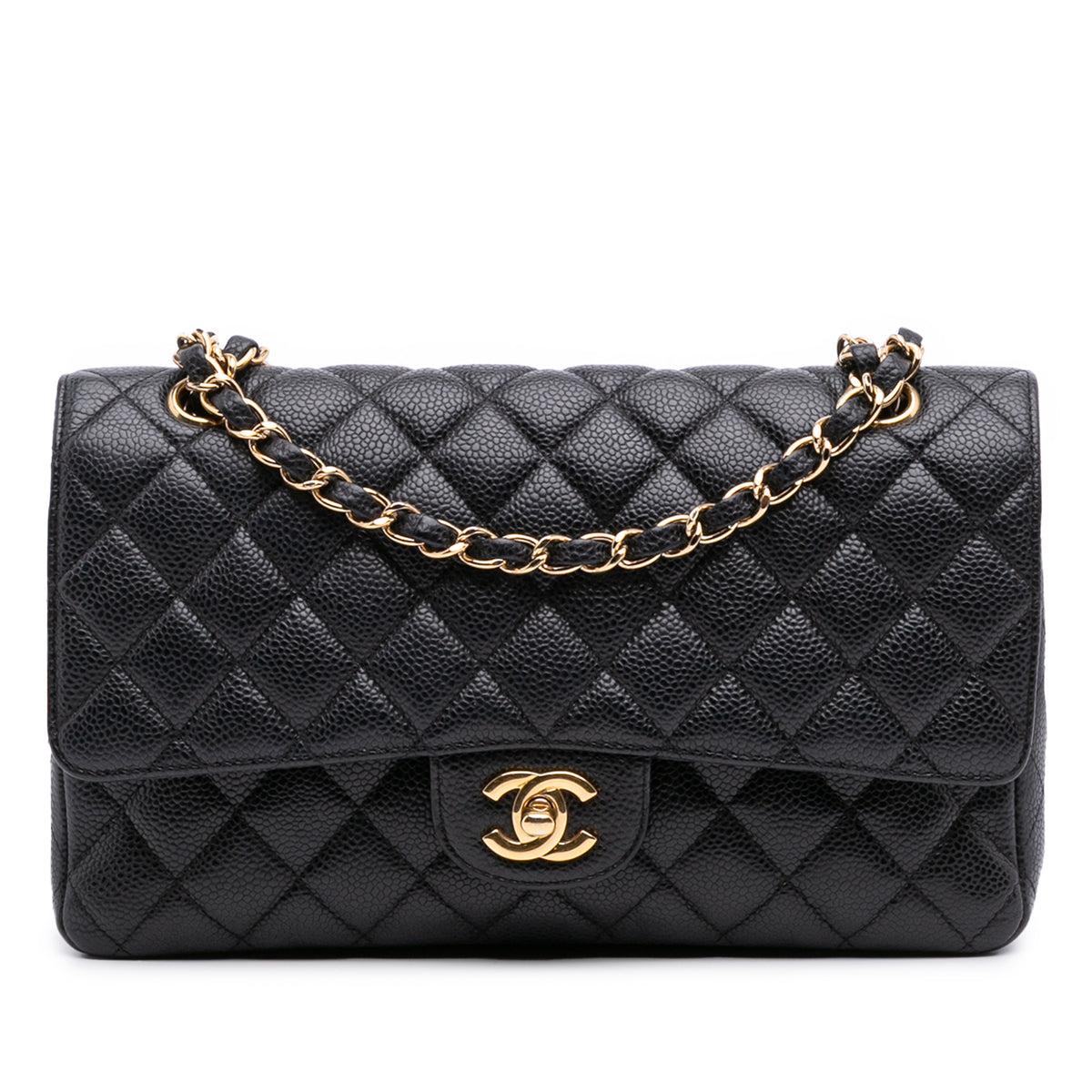Classic Double Flap Medium Caviar Leather Matelassè Shoulder Bag Black