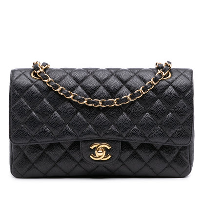 Classic Double Flap Medium Caviar Leather Matelassè Shoulder Bag Black