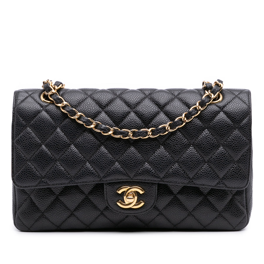 Classic Double Flap Medium Caviar Leather Matelassè Shoulder Bag Black