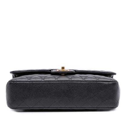 Classic Double Flap Medium Caviar Leather Matelassè Shoulder Bag Black