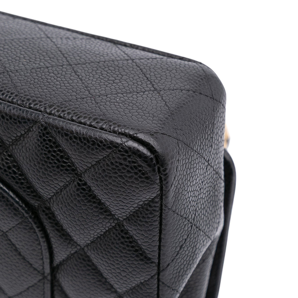 Classic Double Flap Medium Caviar Leather Matelassè Shoulder Bag Black