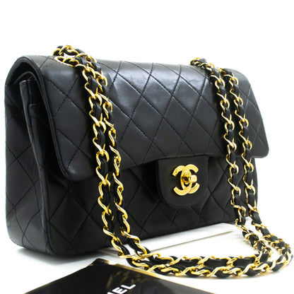 Classic Double Flap Small Lambskin Leather Matelassè Shoulder Bag Black