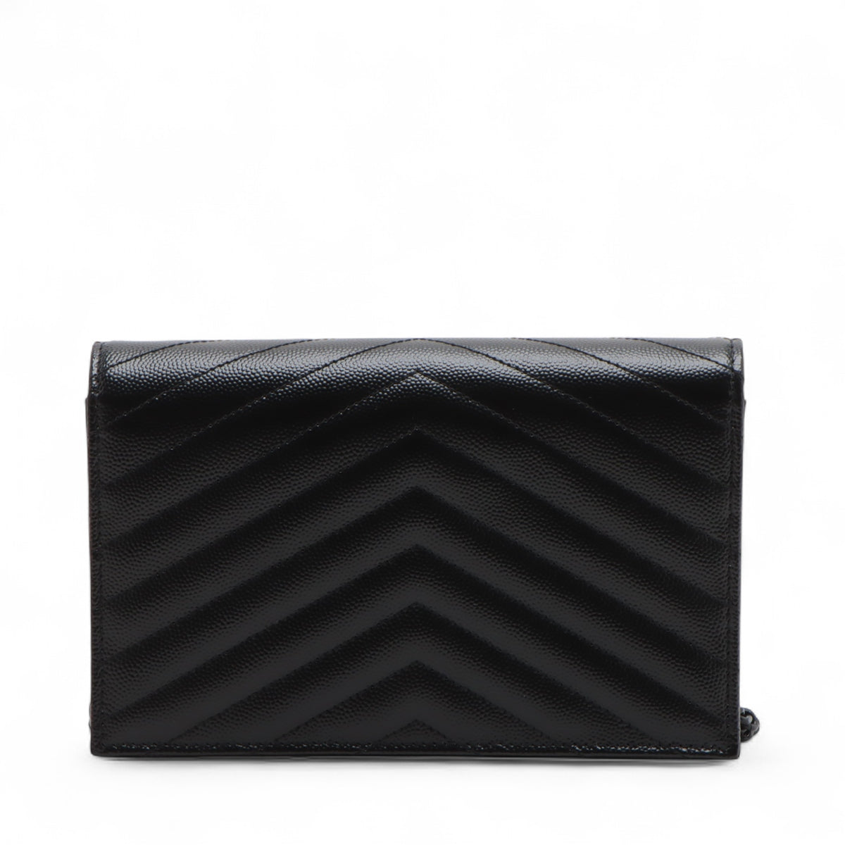 Cassandre Classic Grained Calfskin Leather Chevron Quilted Wallet on Chain Shoulder Bag Black