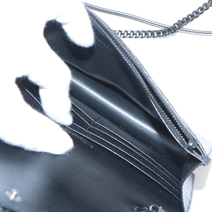 Cassandre Classic Grained Calfskin Leather Chevron Quilted Wallet on Chain Shoulder Bag Black