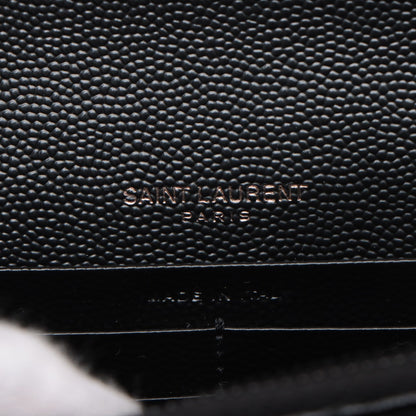 Cassandre Classic Grained Calfskin Leather Chevron Quilted Wallet on Chain Shoulder Bag Black
