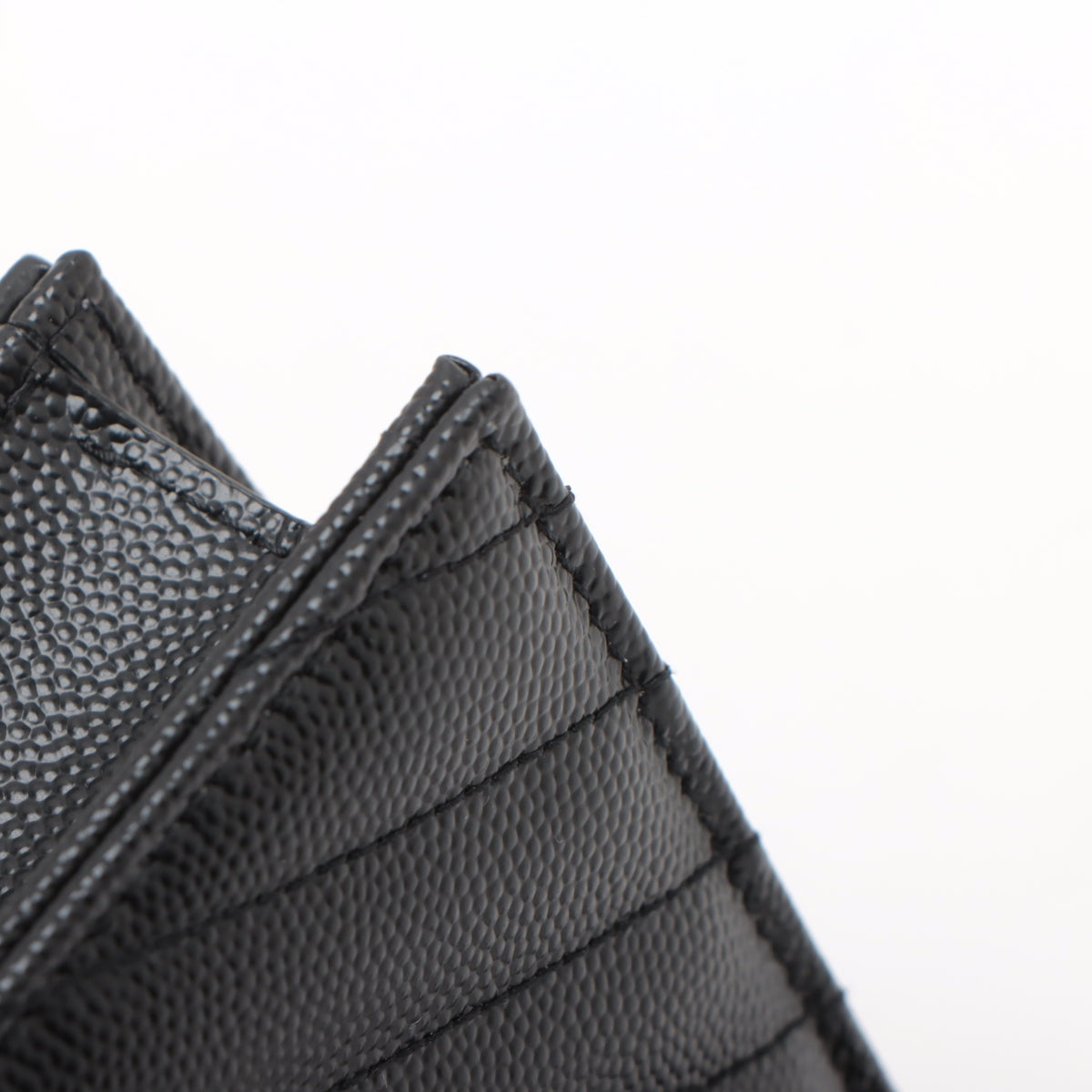 Cassandre Classic Grained Calfskin Leather Chevron Quilted Wallet on Chain Shoulder Bag Black
