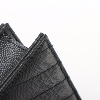 Cassandre Classic Grained Calfskin Leather Chevron Quilted Wallet on Chain Shoulder Bag Black