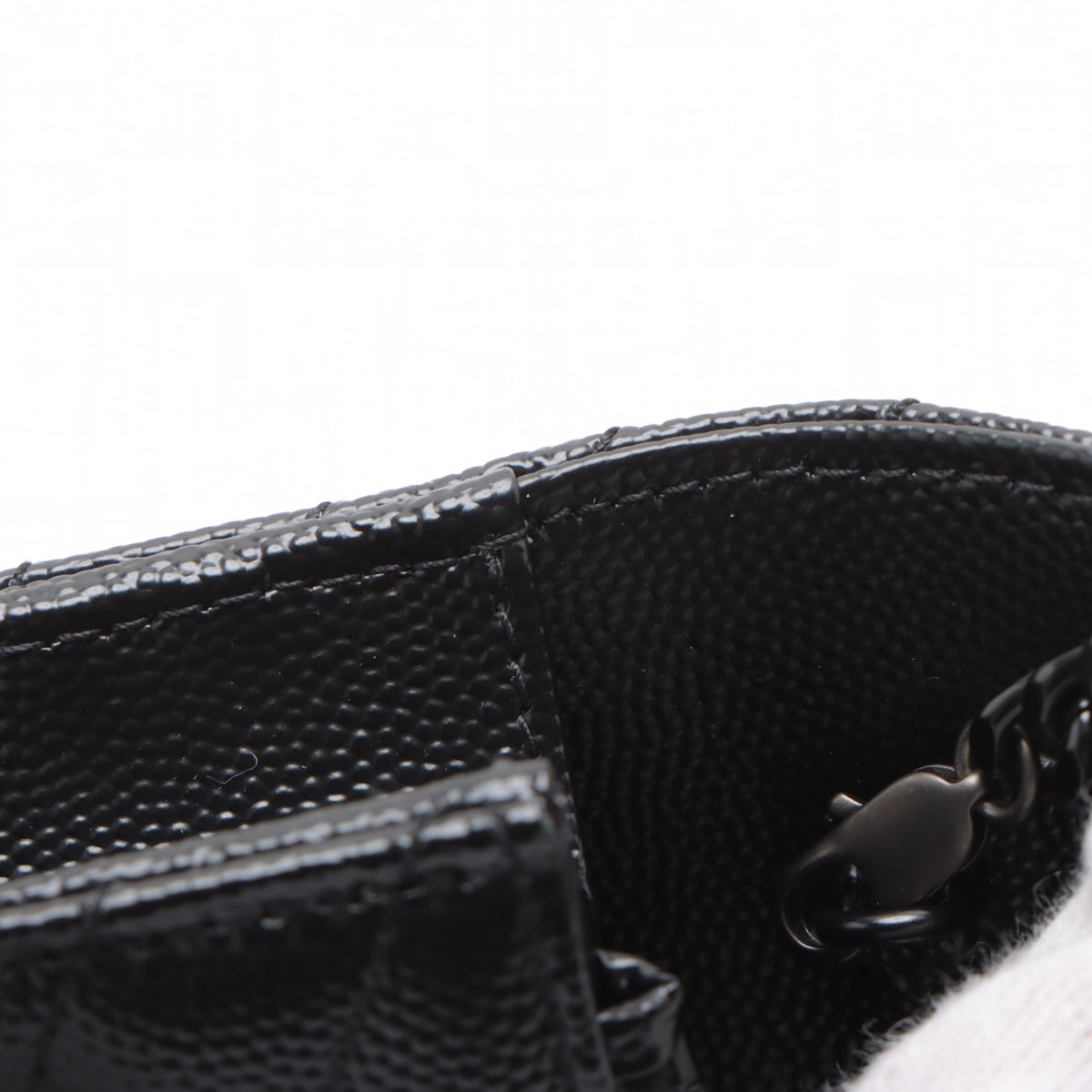 Cassandre Classic Grained Calfskin Leather Chevron Quilted Wallet on Chain Shoulder Bag Black