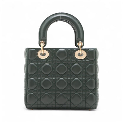 Lady Dior Small Lambskin Leather Cannage No Strap Tote Handbag Military Green