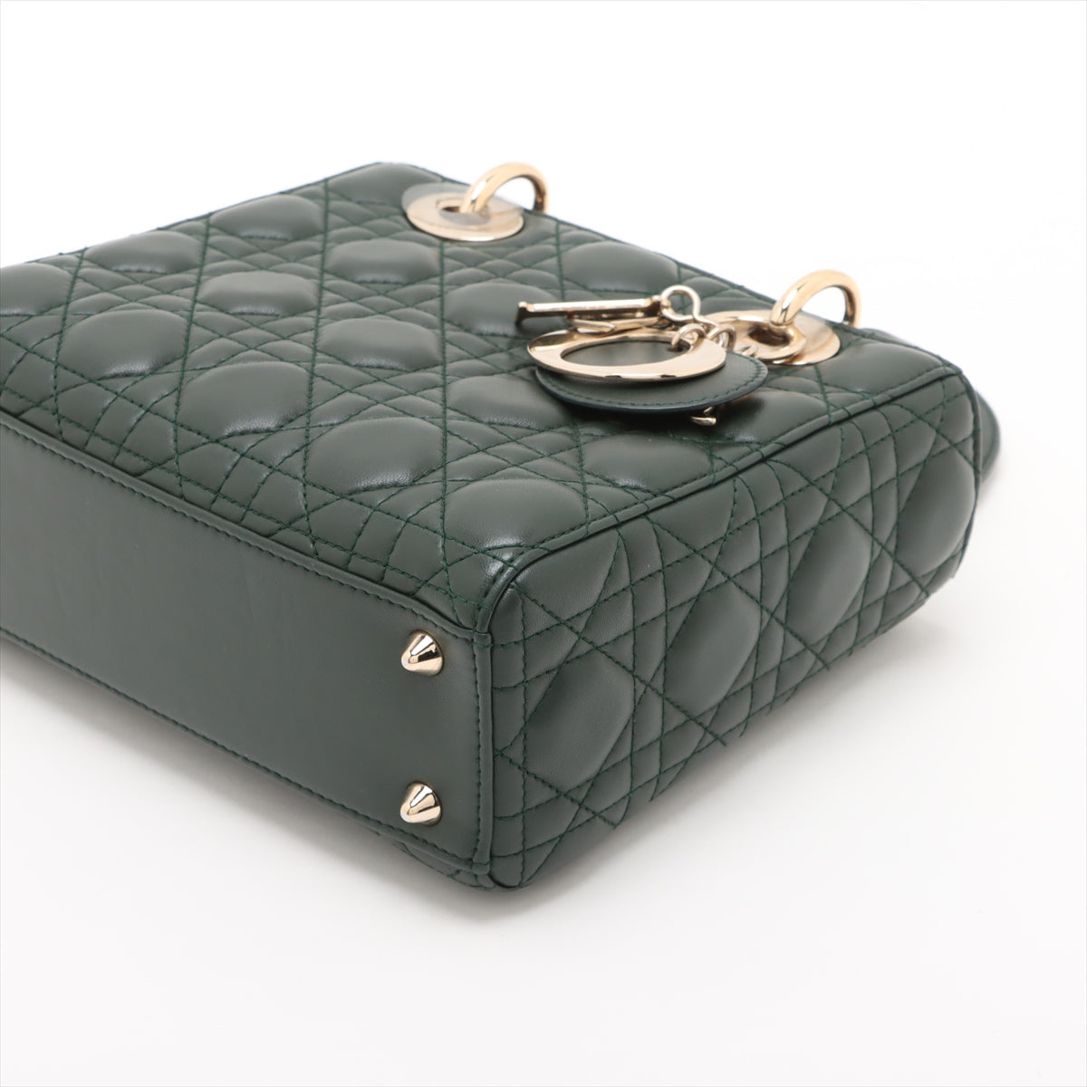 Lady Dior Small Lambskin Leather Cannage No Strap Tote Handbag Military Green