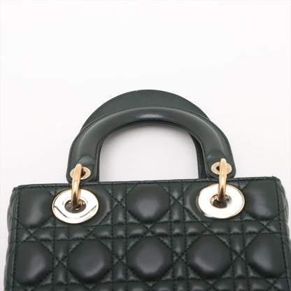 Lady Dior Small Lambskin Leather Cannage No Strap Tote Handbag Military Green