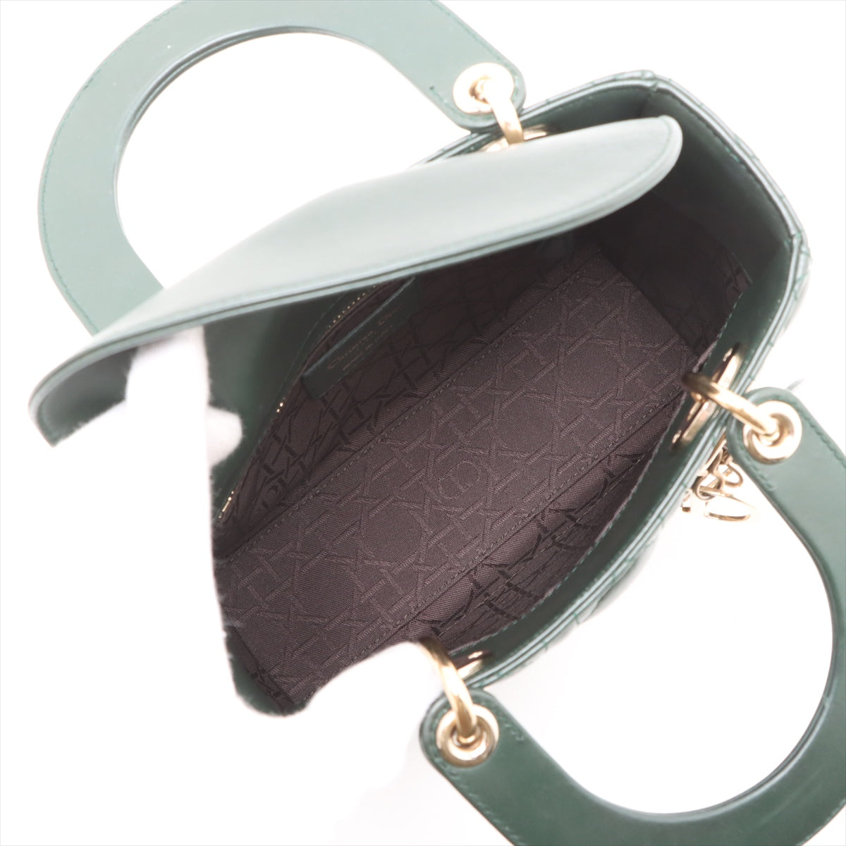 Lady Dior Small Lambskin Leather Cannage No Strap Tote Handbag Military Green