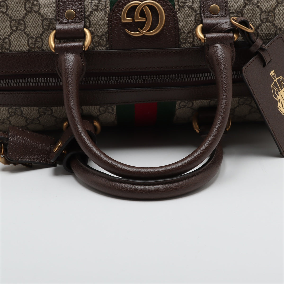 Bolsa Trunk Ophidia Boston couro & Canvas GG Supreme Marrom 