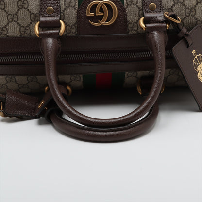 Bolsa Trunk Ophidia Boston couro & Canvas GG Supreme Marrom 