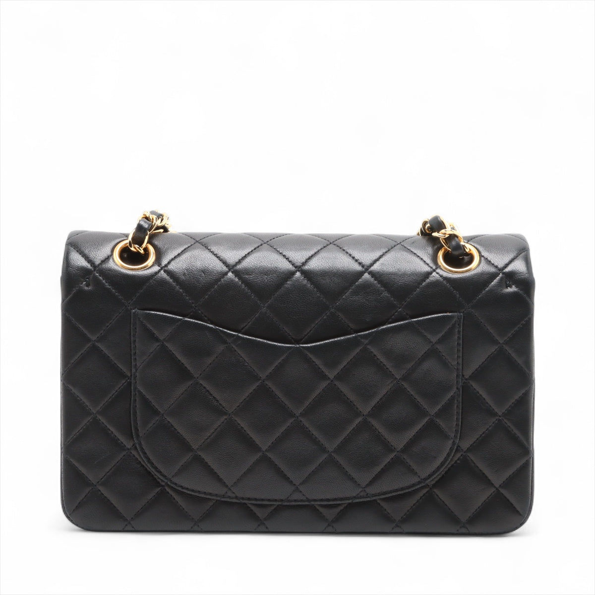 Vintage Classic Double Flap Small Lambskin Leather Matelassè Shoulder Bag Black