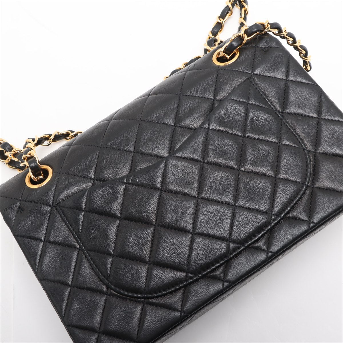 Vintage Classic Double Flap Small Lambskin Leather Matelassè Shoulder Bag Black