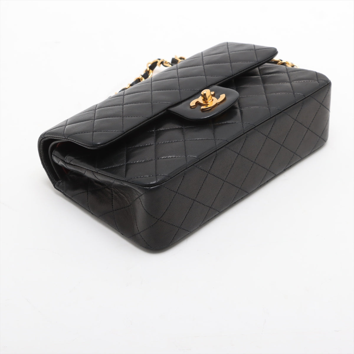 Vintage Classic Double Flap Small Lambskin Leather Matelassè Shoulder Bag Black