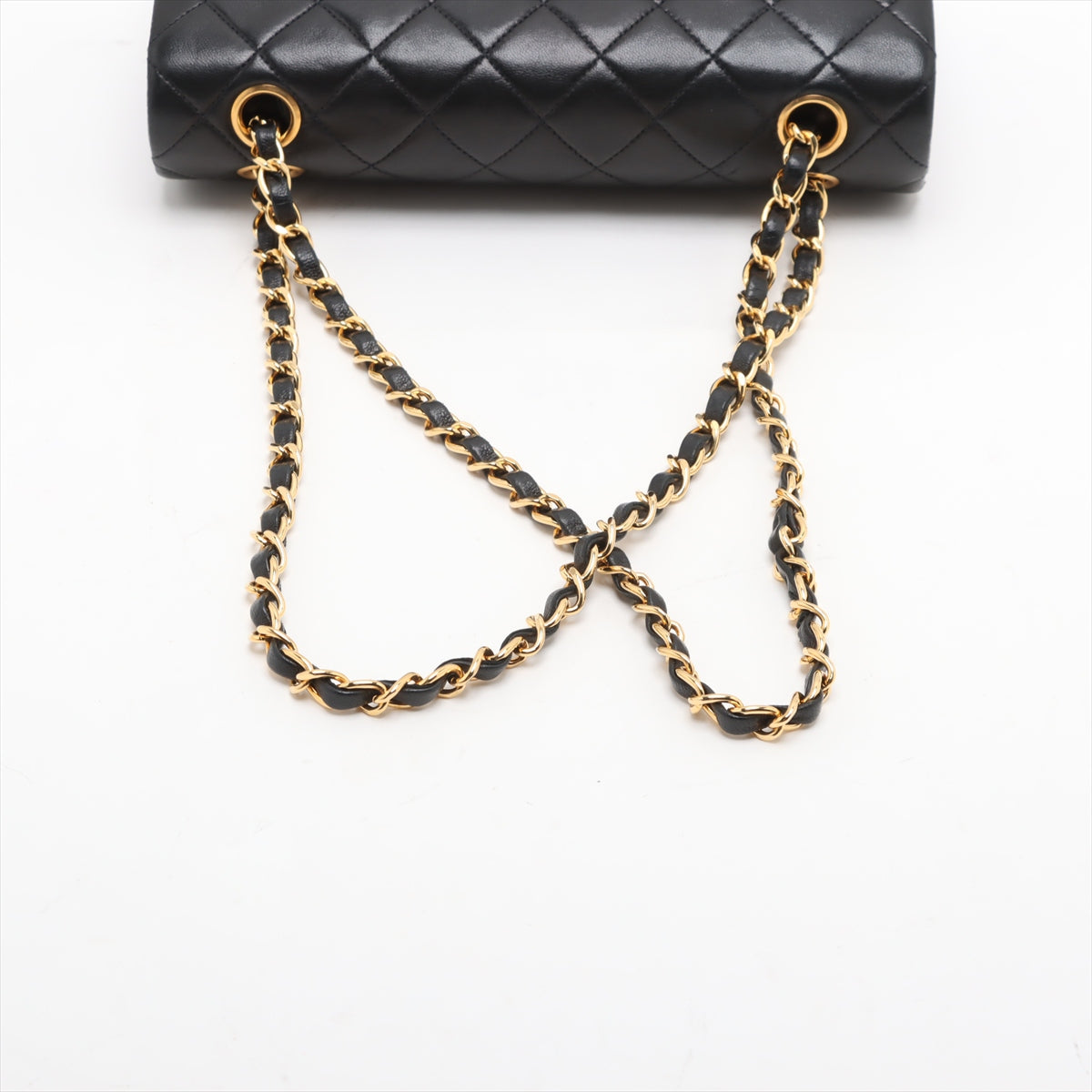 Vintage Classic Double Flap Small Lambskin Leather Matelassè Shoulder Bag Black