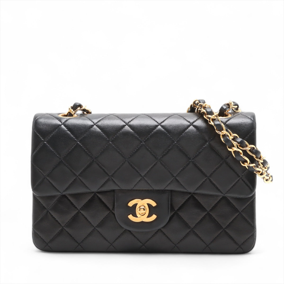 Vintage Classic Double Flap Small Lambskin Leather Matelassè Shoulder Bag Black