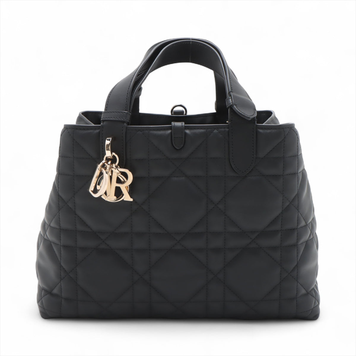 Toujours Medium Calfskin Leather Macrocannage Pouch Tote Handbag Black