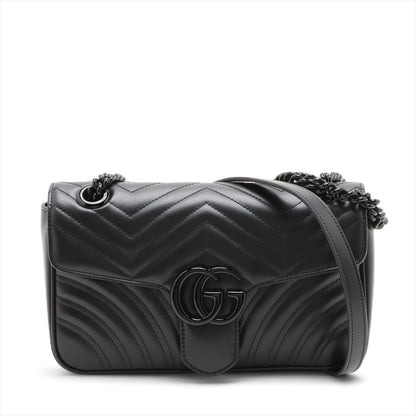 GG Marmont Medium Ledertasche mit Chevron-Muster und Klappenöffnung Schultertasche Schwarz 