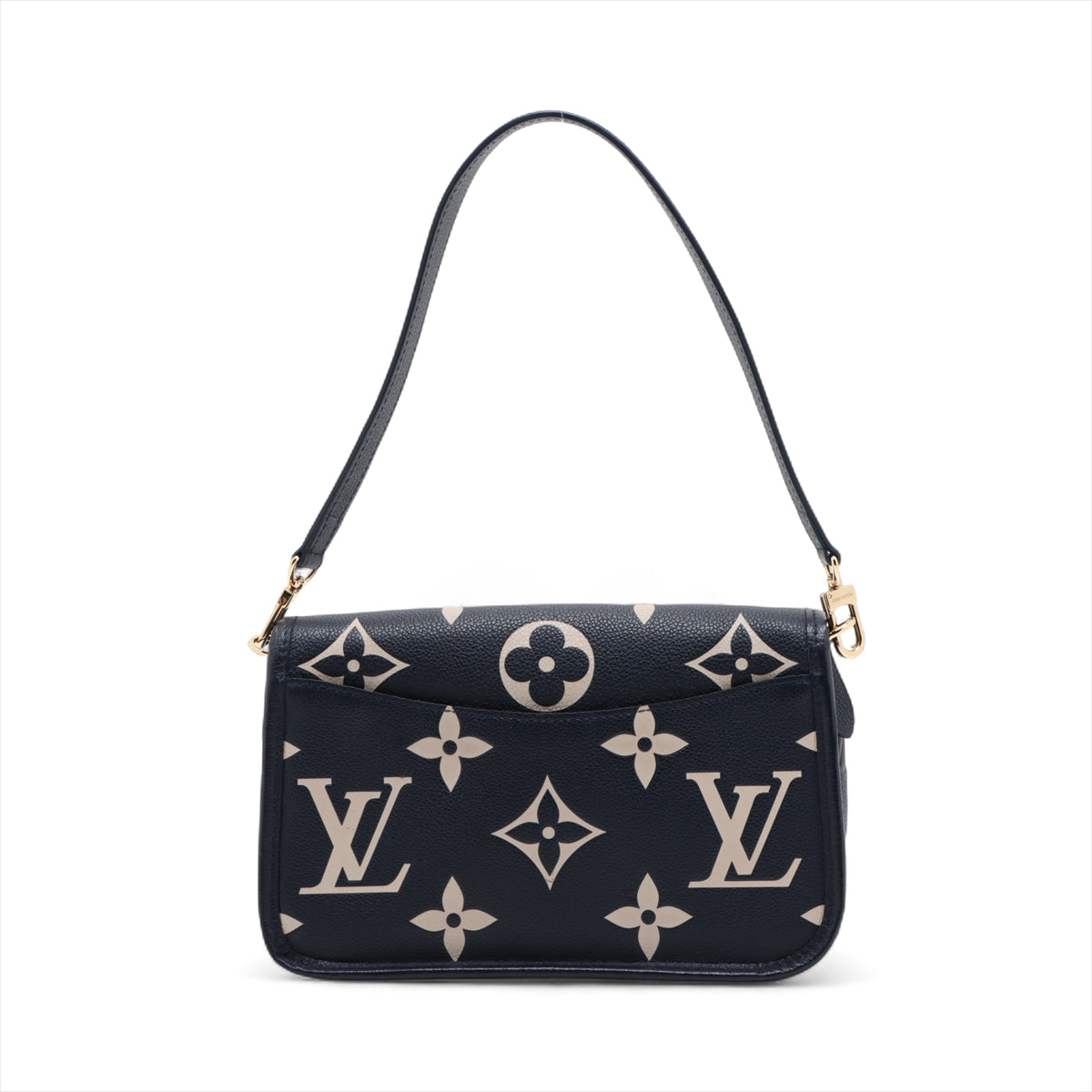 Diane Leather Monogram Giant Satchel Shoulder Bag Navy 