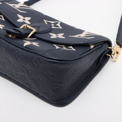 Diane Leather Monogram Giant Satchel Shoulder Bag Navy 