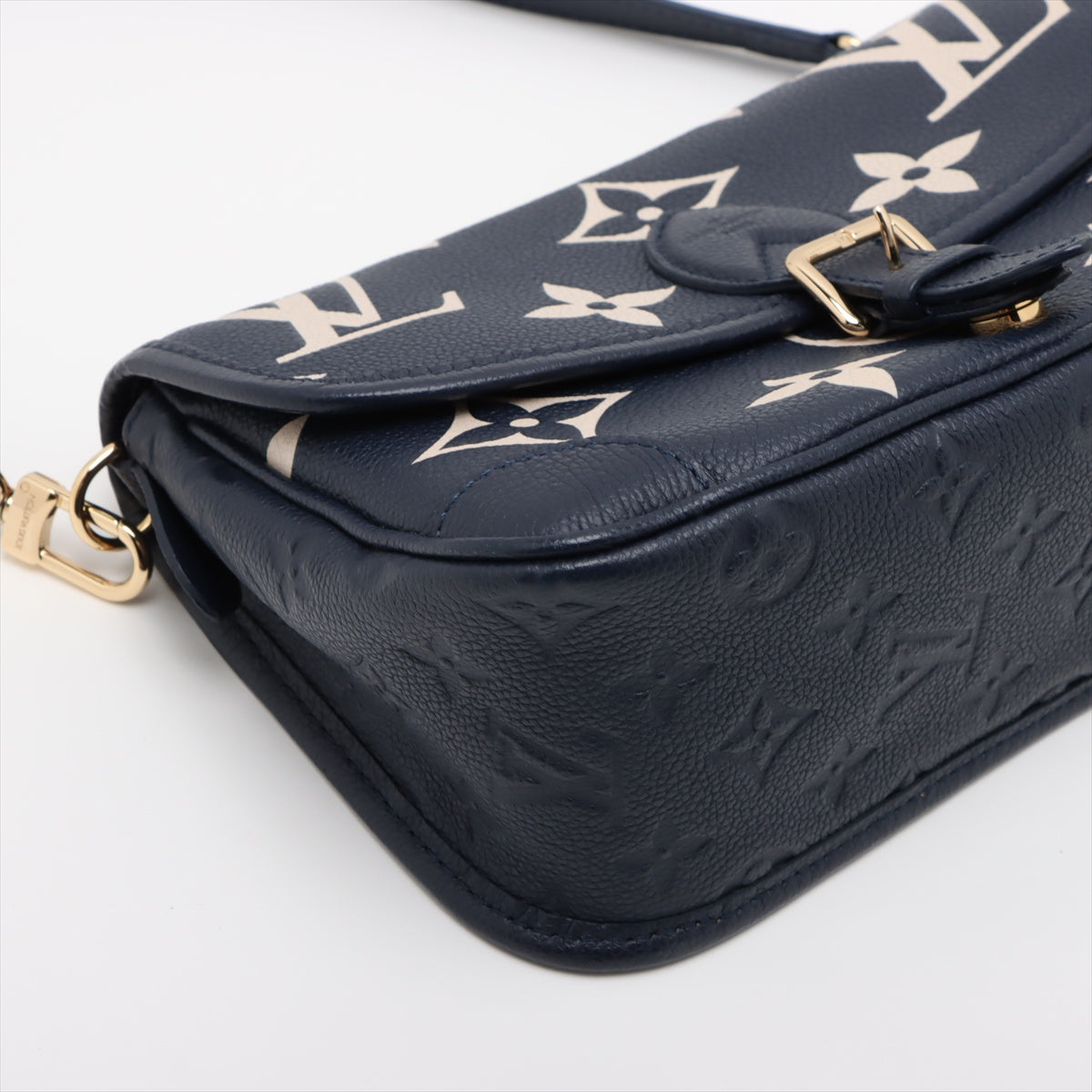 Diane Leather Monogram Giant Satchel Shoulder Bag Navy 