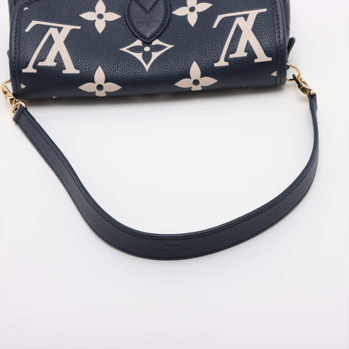 Diane Leather Monogram Giant Satchel Shoulder Bag Navy 