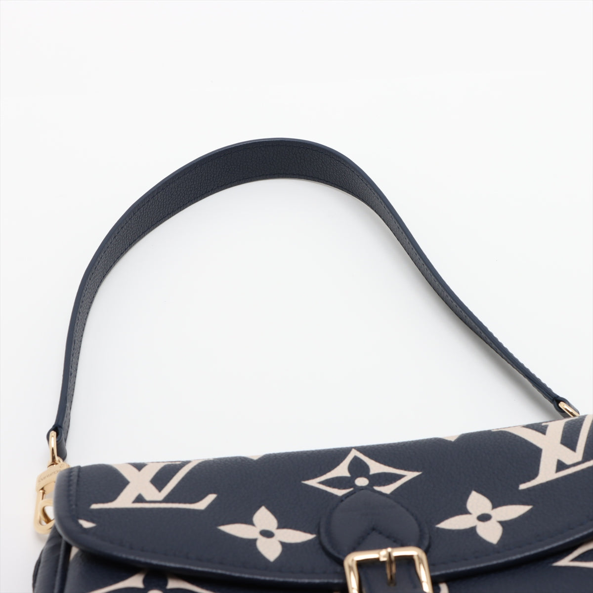 Diane Leather Monogram Giant Satchel Shoulder Bag Navy 