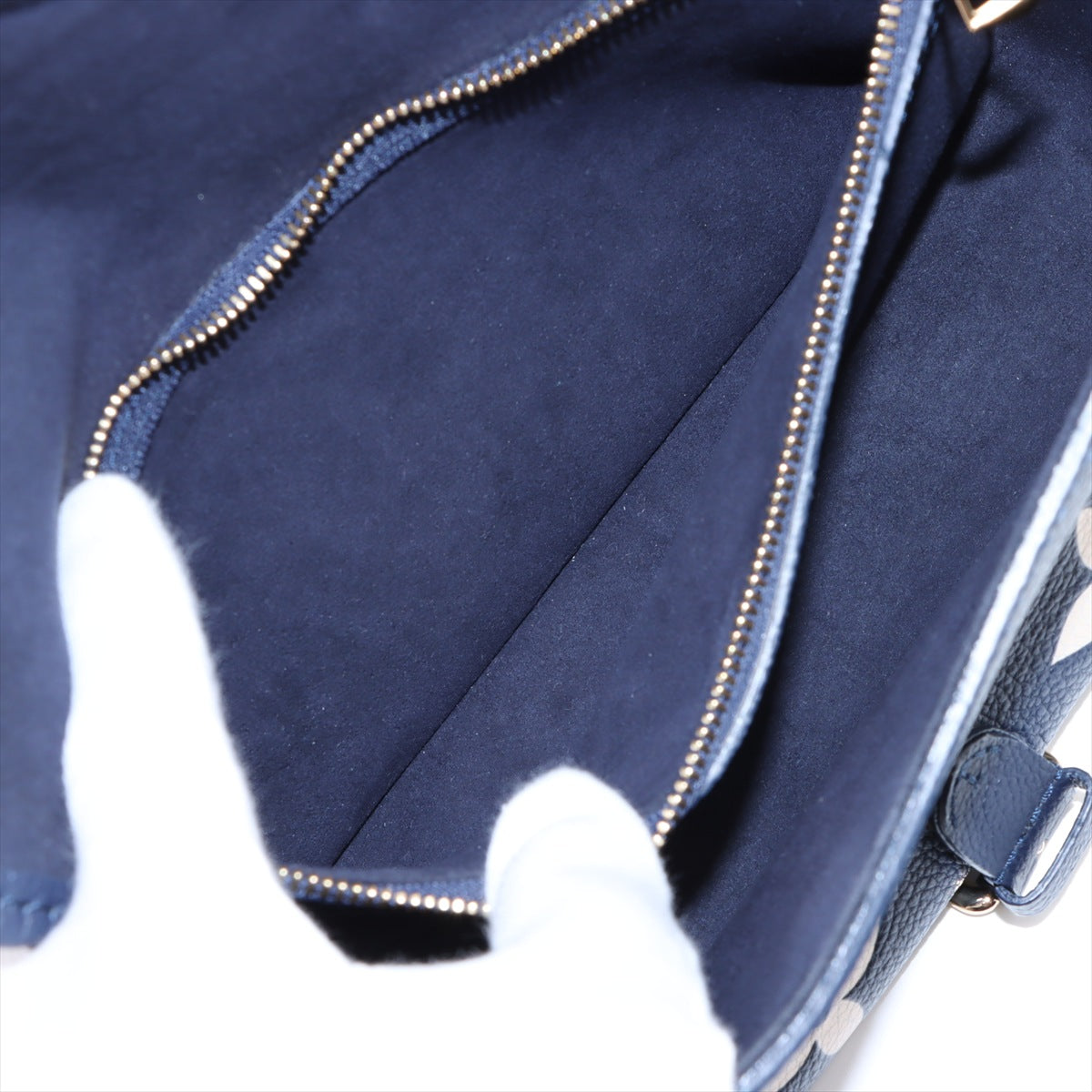 Diane Leather Monogram Giant Satchel Shoulder Bag Navy 