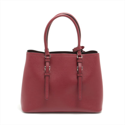 Double Saffiano Leather Tote Handbag Burgundy