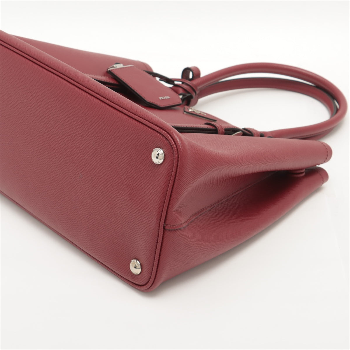 Double Saffiano Leather Tote Handbag Burgundy