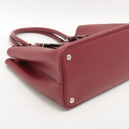 Double Saffiano Leather Tote Handbag Burgundy