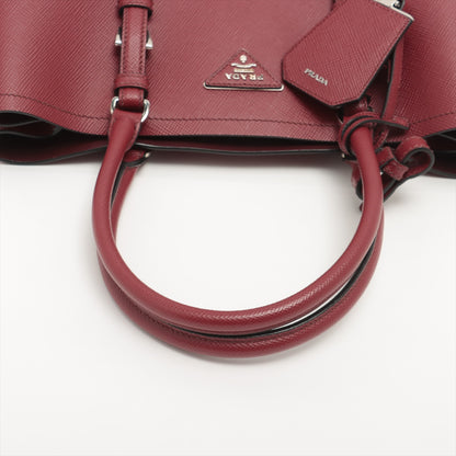 Double Saffiano Leather Tote Handbag Burgundy