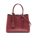 Double Saffiano Leather Tote Handbag Burgundy