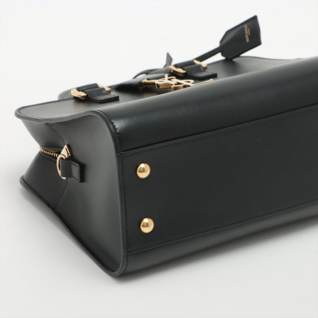 Cabas Baby Leather 2-Ways Top-handle Handbag Black