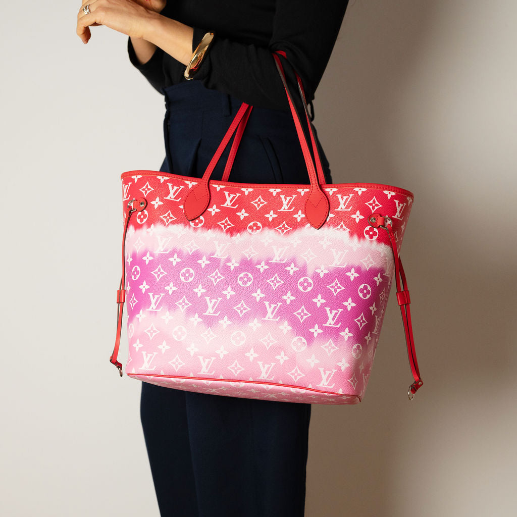 Neverfull MM Canvas Escale Monogram Giant Shoulder Bag Red & Pink