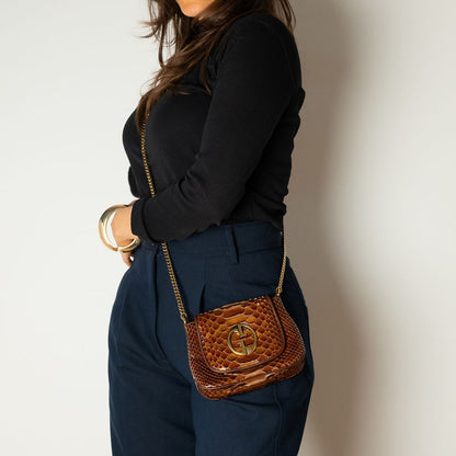 Blondie Mini Exotic Leather Flap Crossbody Beige x brown