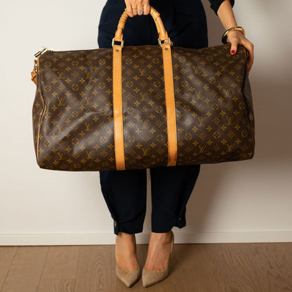 Keepall 60 Canvas Weekender Shoulder Bag Brown