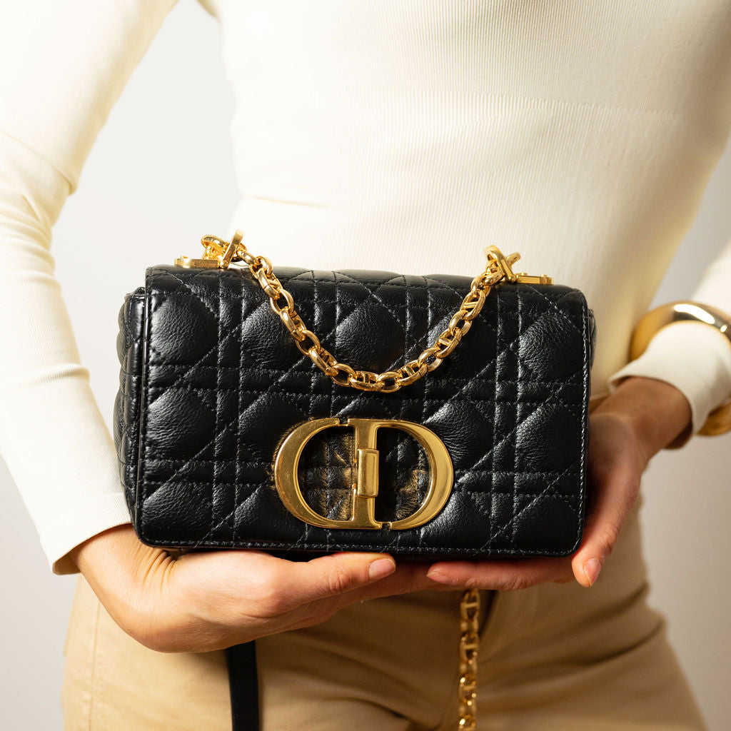 Caro Cannage Small Leather 2-Way Chain Bag Black