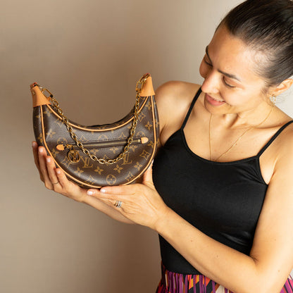 Loop Canvas Hobo Shoulder Bag Brown