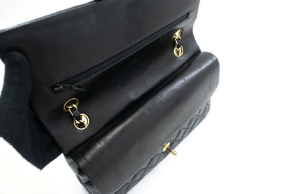 Vintage Classic Double Flap Medium Lambskin Leather Matelassè Shoulder Bag Black