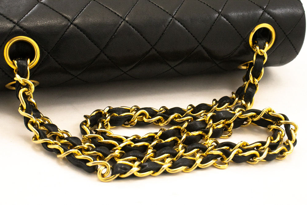 Classic Double Flap Small Lambskin Leather Matelassè Shoulder Bag Black