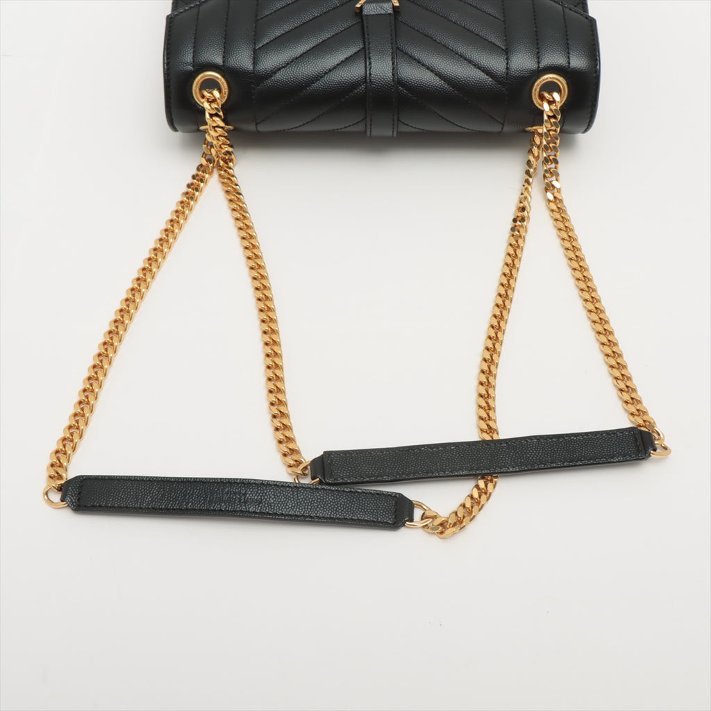Envelope Medium Quilted Embossed Leather Shoulde Bag Black